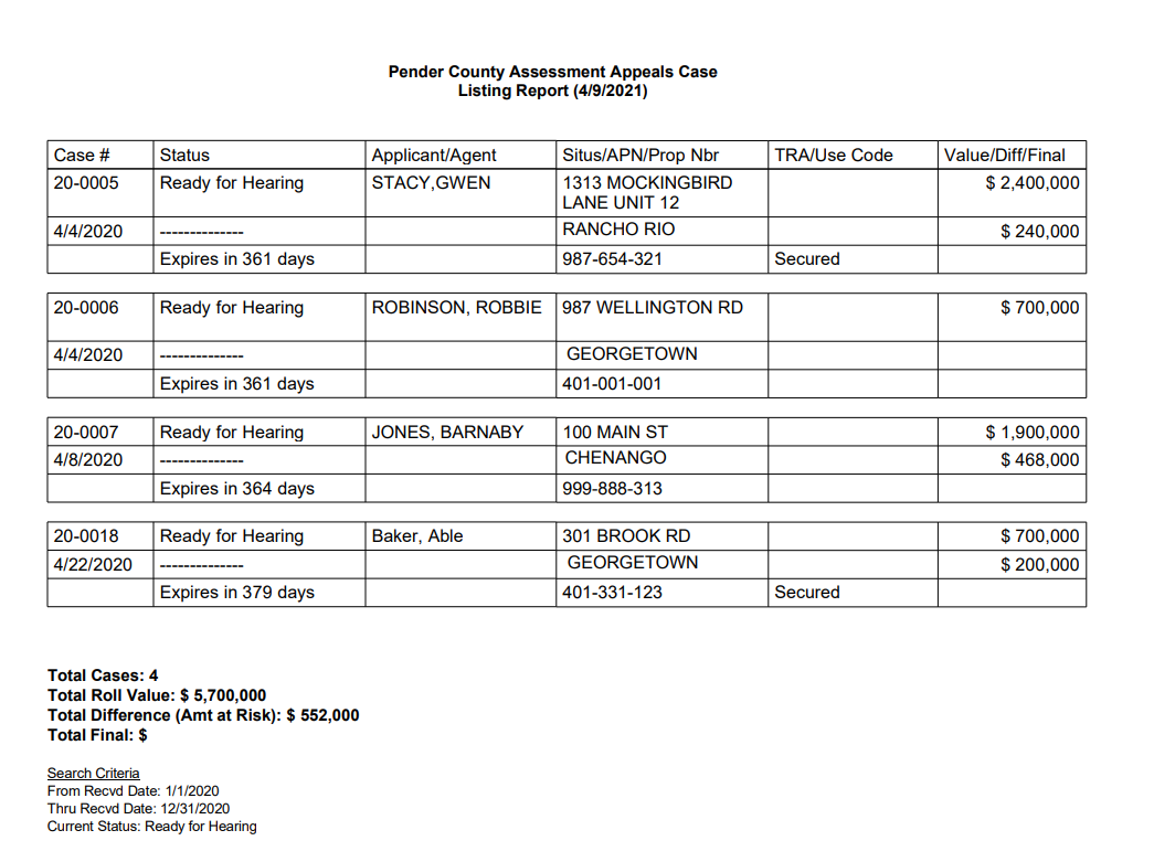 Case List PDF Output