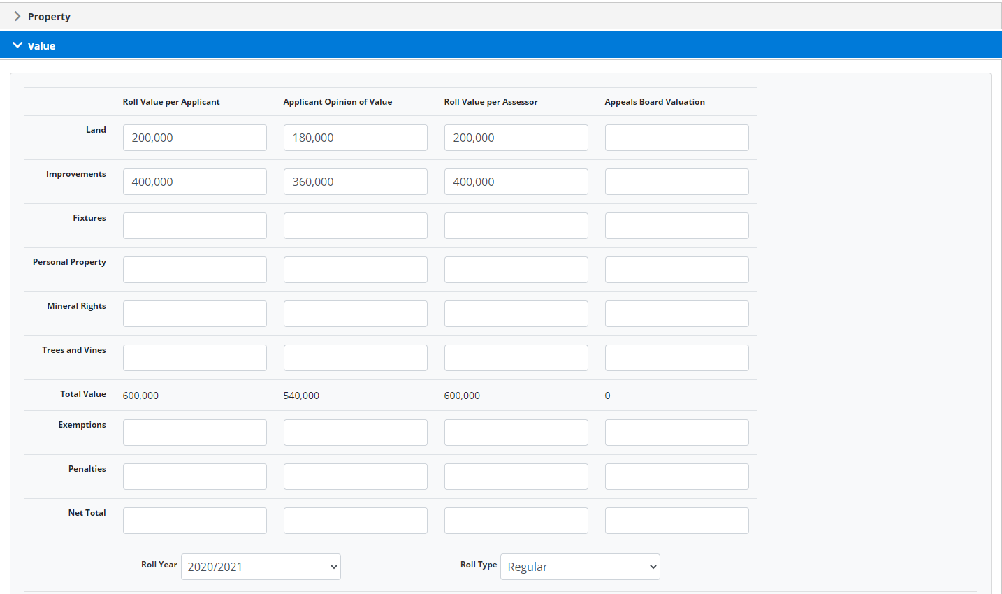 Values Tab