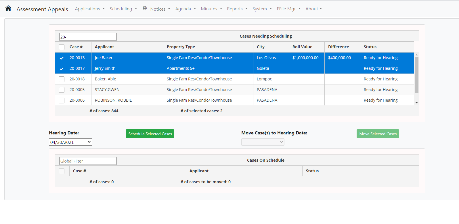 Select Cases to Schedule